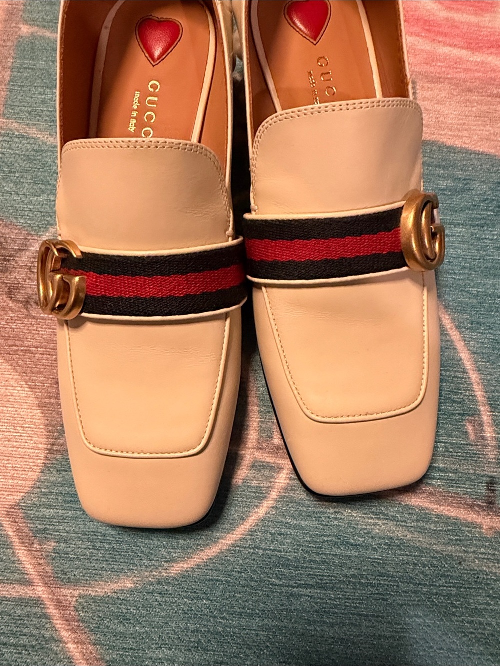 NEW Gucci Peyton Heel Loafers in Cream - Picture 2 of 3
